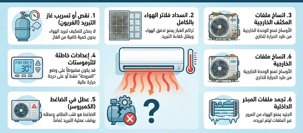 دليل صيانة التكييف الشامل: لماذا يخرج المكيف هواءً حاراً؟ وكيف تتصرف؟